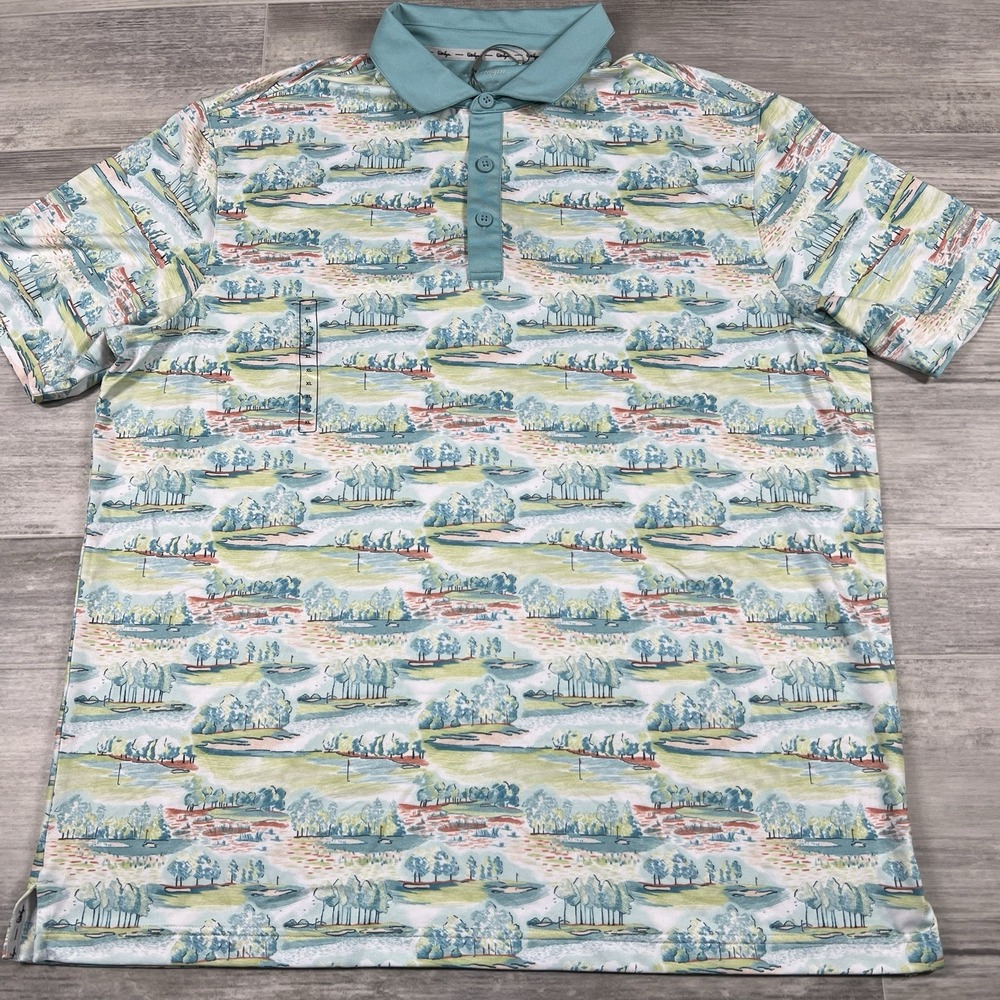 Walter Hagen Men's XL‎ Polo Shirt Golf Country Club Scene Print Moisture Wicking